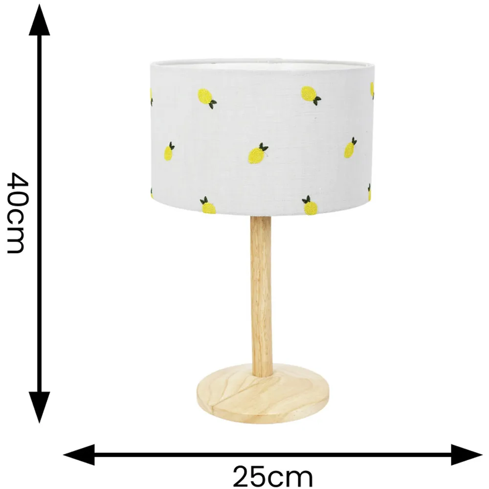 Triston Lemon Embroidered LED Table Lamp - Cream, Wood