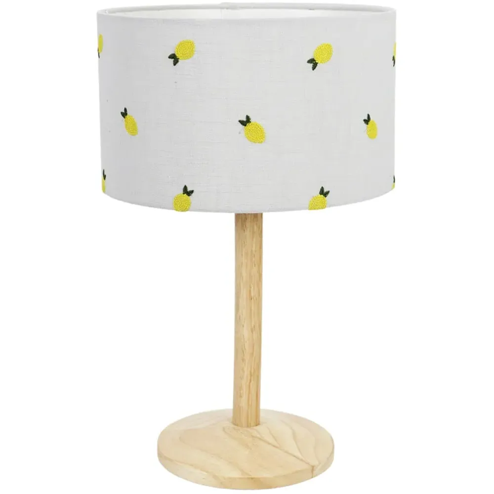 Triston Lemon Embroidered LED Table Lamp - Cream, Wood