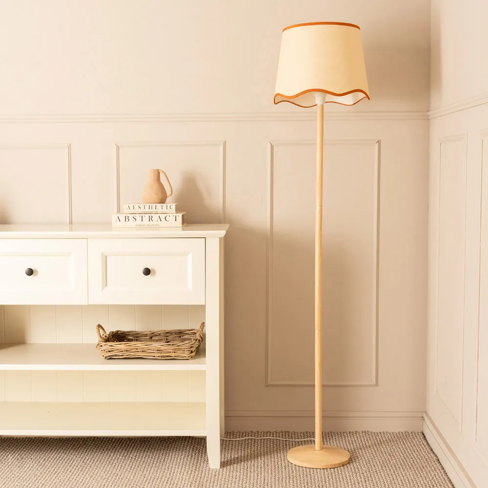 Triston Scallop LED Floor Lamp - Light Wood, Linen