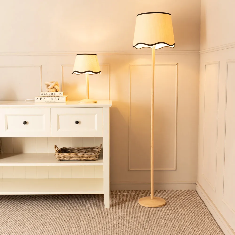 Triston Scallop LED Floor Lamp - Light Wood, Linen