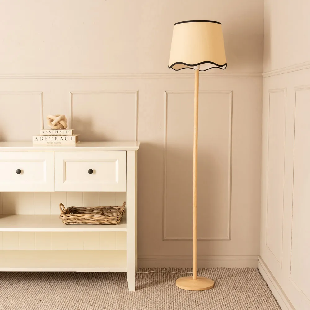 Triston Scallop LED Floor Lamp - Light Wood, Linen