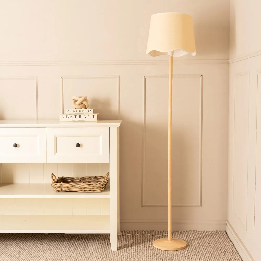 Triston Scallop LED Floor Lamp - Light Wood, Linen