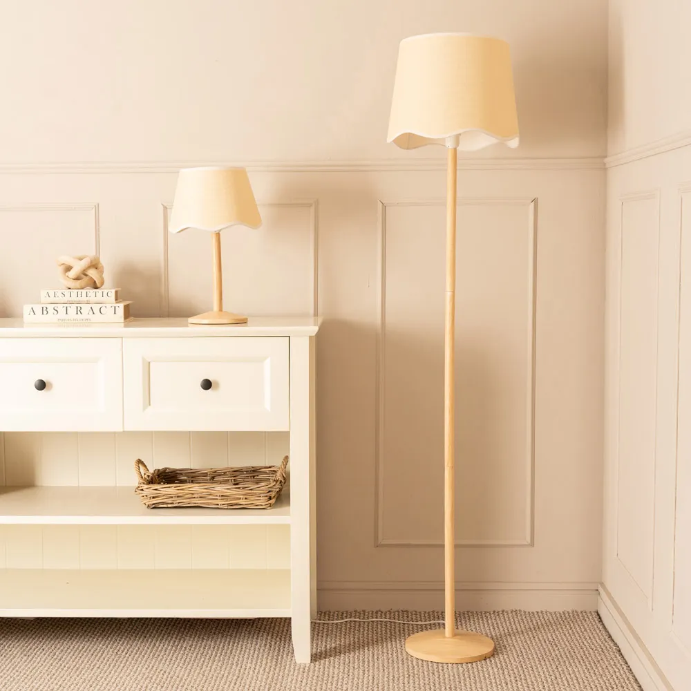 Triston Scallop LED Floor Lamp - Light Wood, Linen