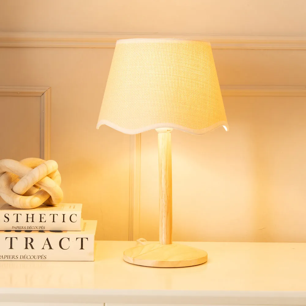 Triston Scallop Shade LED Table Lamp - Cream, Wood