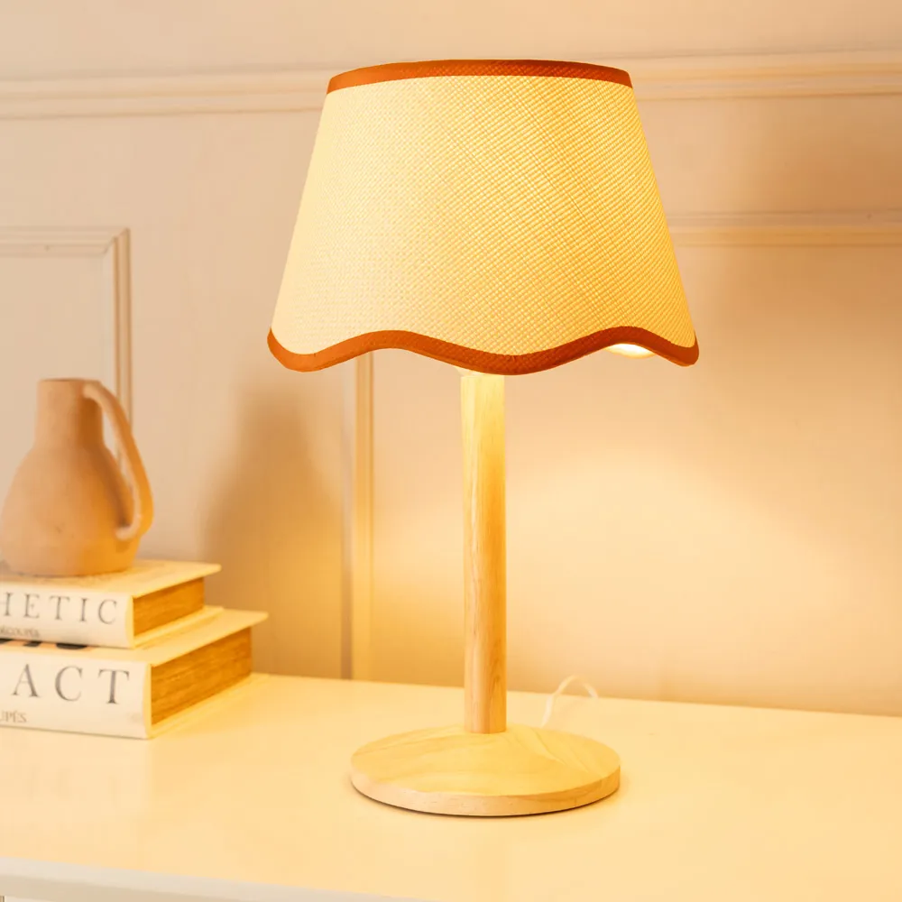 Triston Scallop Shade LED Table Lamp - Cream, Wood