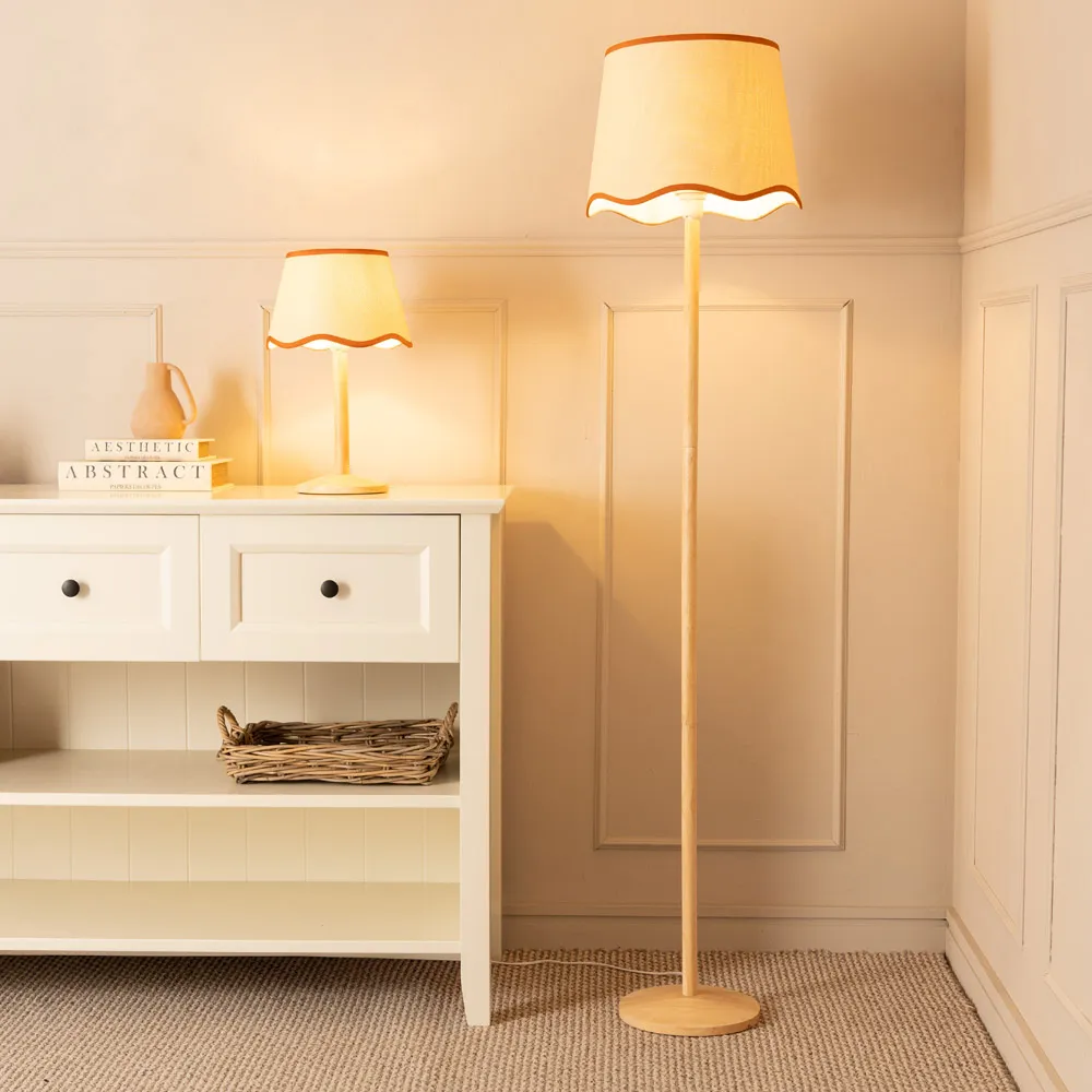 Triston Scallop Shade LED Table Lamp - Cream, Wood