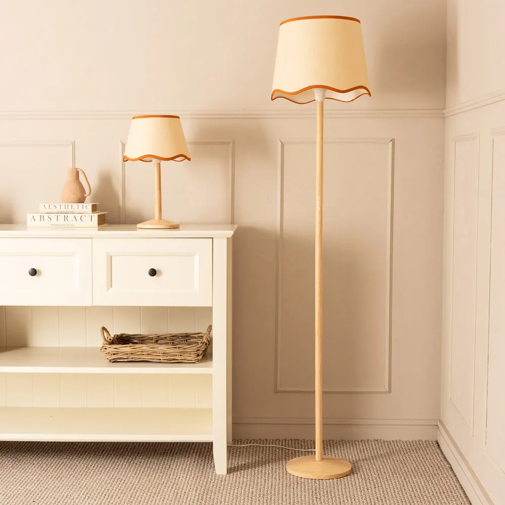 Triston Scallop Shade LED Table Lamp - Cream, Wood