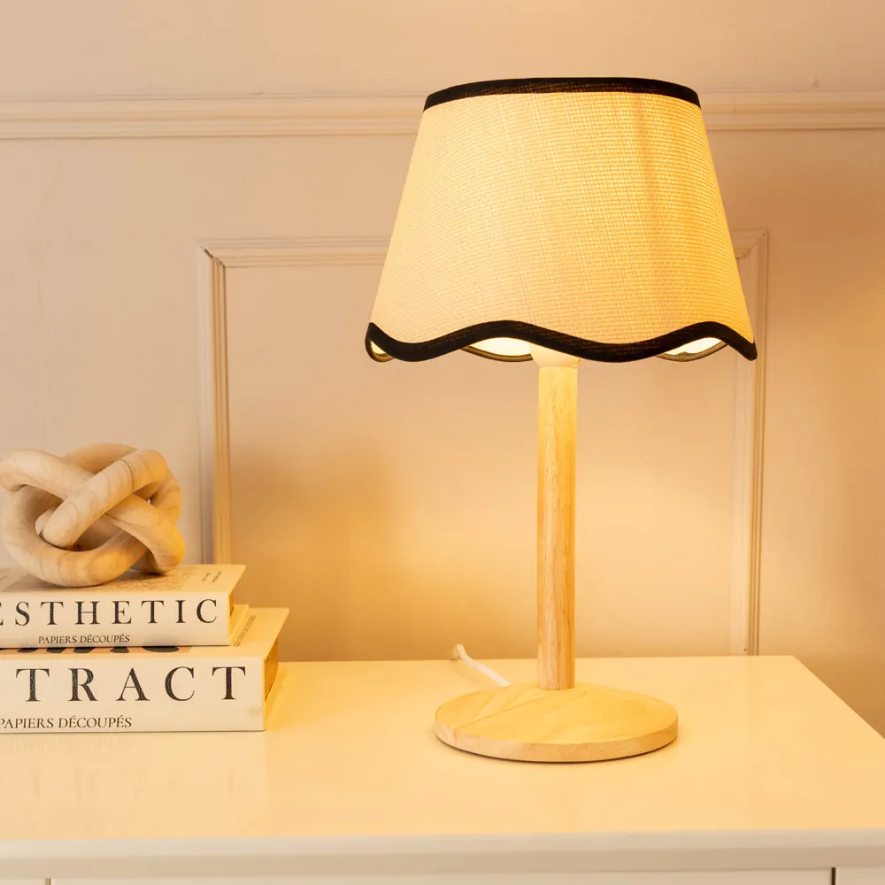 Triston Scallop Shade LED Table Lamp - Cream, Wood