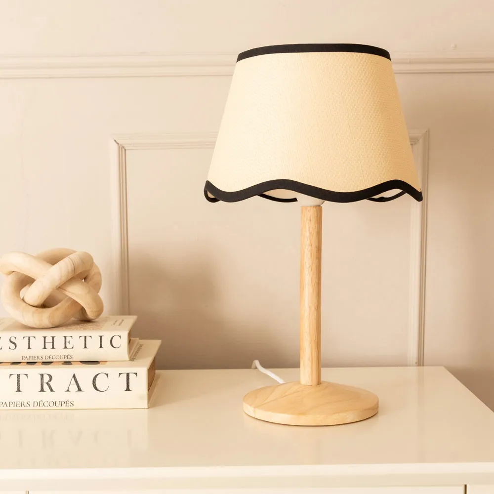 Triston Scallop Shade LED Table Lamp - Cream, Wood