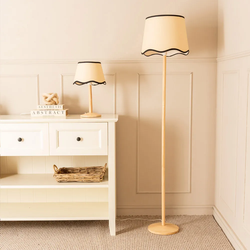 Triston Scallop Shade LED Table Lamp - Cream, Wood