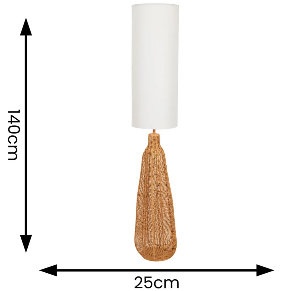 Una Tall Floor Lamp with Rattan Shade - Cream