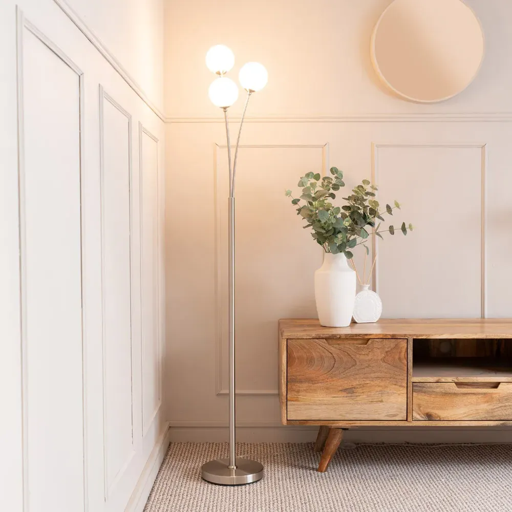 Velika 3 Way Opaque Globe LED Floor Lamp - Chrome