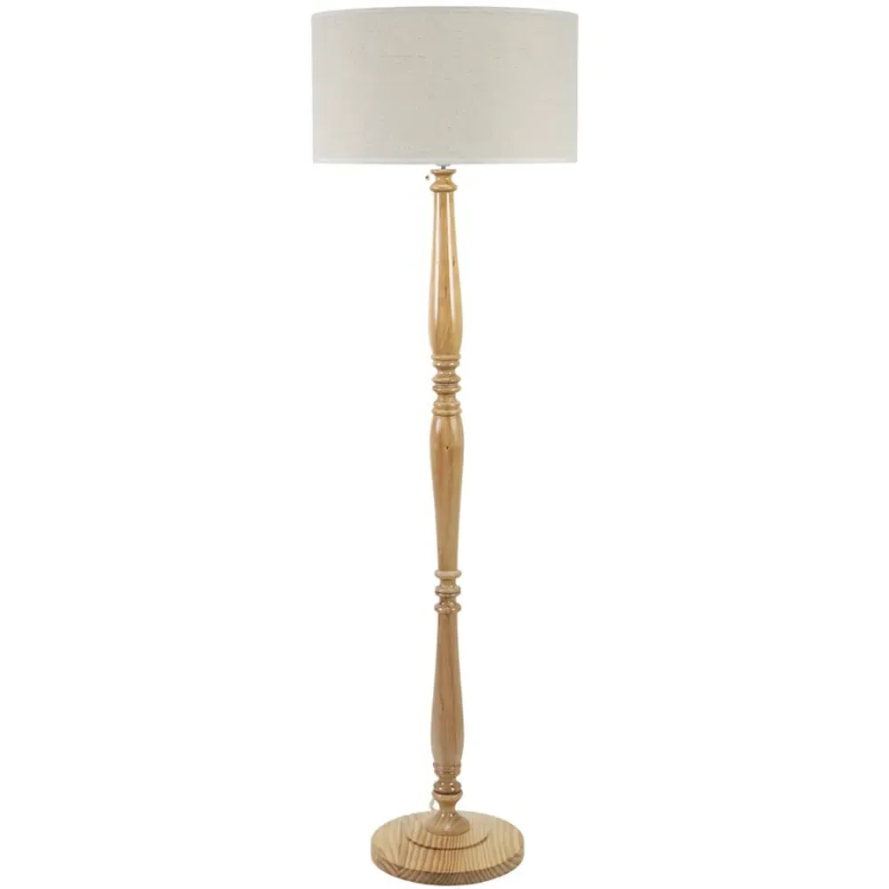 Victoria Drum Shade Candlestick LED Floor Lamp - Cream, Wood