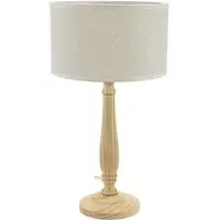 Victoria Drum Shade Candlestick LED Table Lamp - Cream, Wood