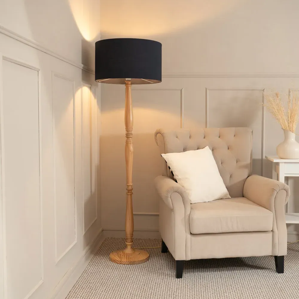 Victoria Drum Shade Floor Lamp - Cream, Wood