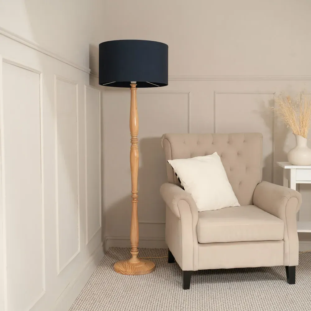 Victoria Drum Shade Floor Lamp - Cream, Wood