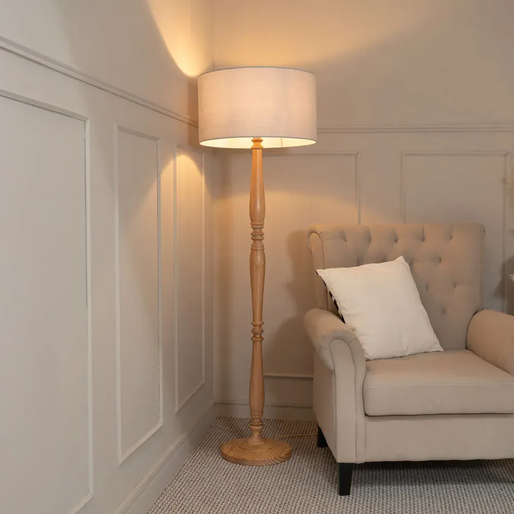 Victoria Drum Shade Floor Lamp - Cream, Wood