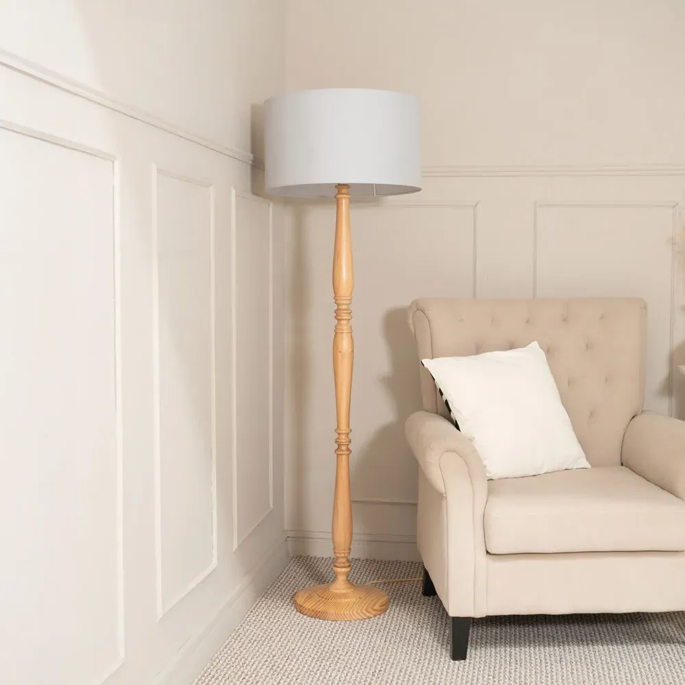 Victoria Drum Shade Floor Lamp - Cream, Wood