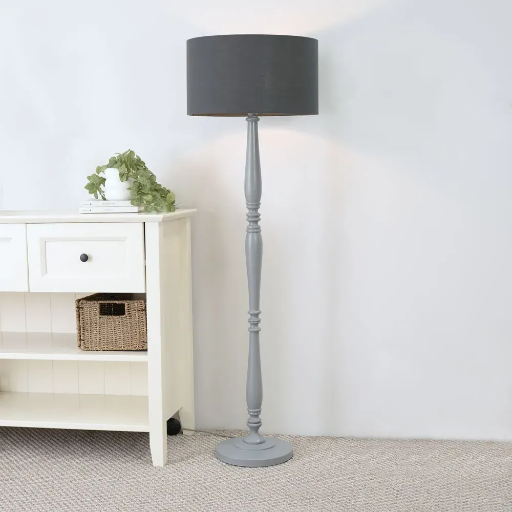 Victoria Drum Shade Floor Lamp - Grey, Wood