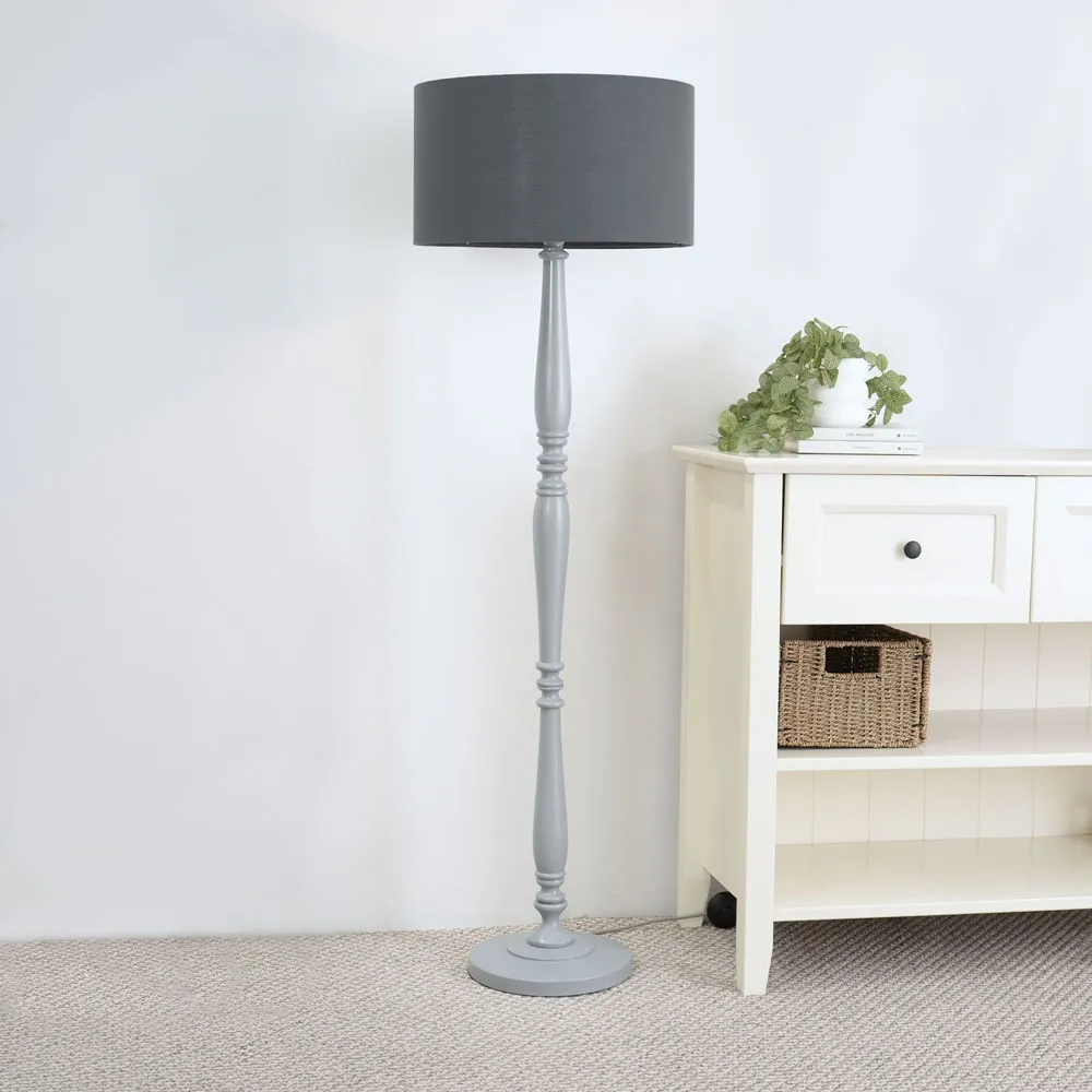 Victoria Drum Shade Floor Lamp - Grey, Wood