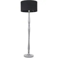 Victoria Drum Shade Floor Lamp - Grey Wood, Black Fabric