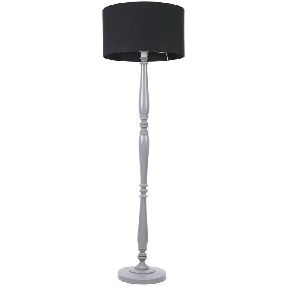 Victoria Drum Shade Floor Lamp - Grey Wood, Black Fabric