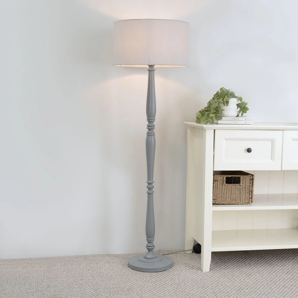 Victoria Drum Shade Floor Lamp - Grey, Wood