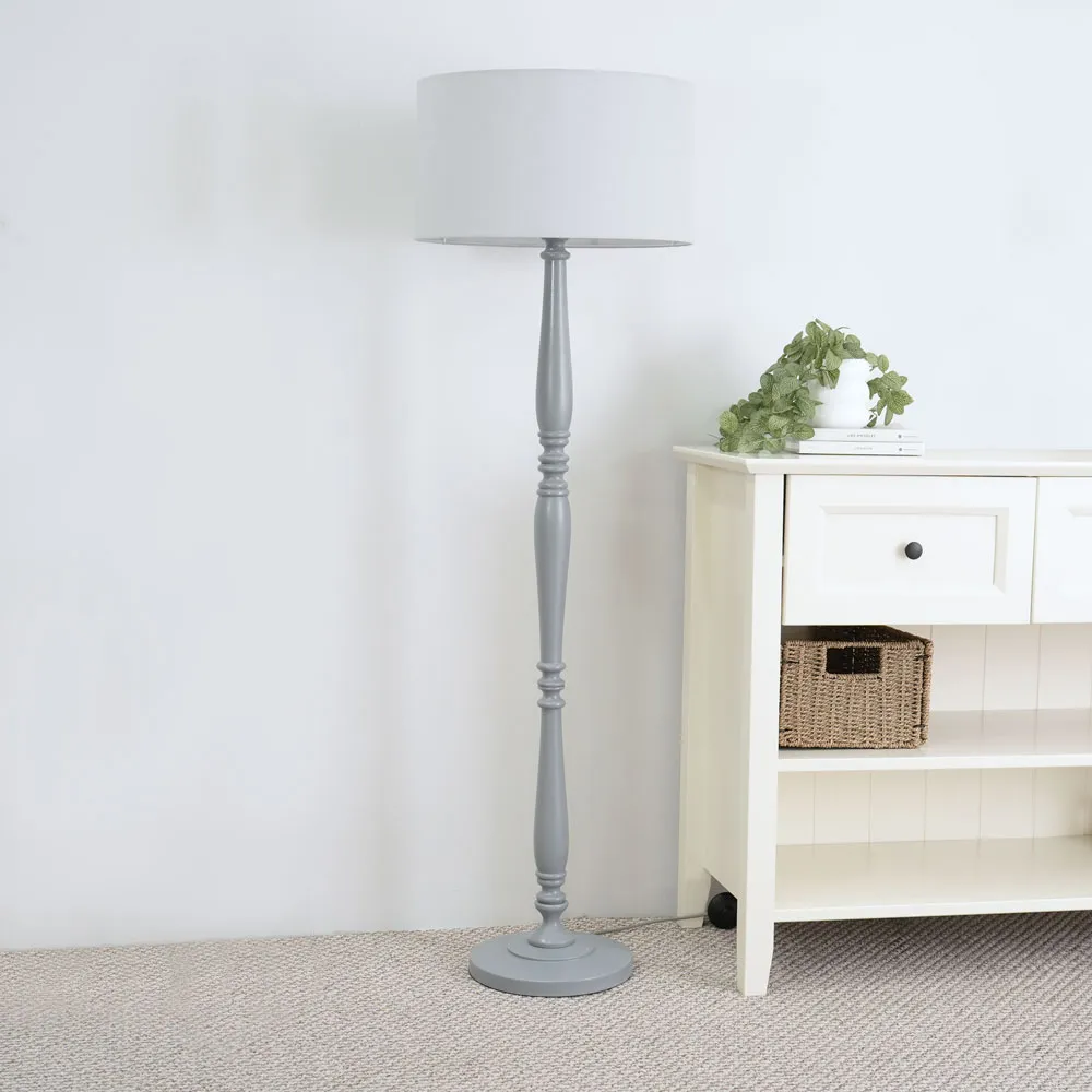 Victoria Drum Shade Floor Lamp - Grey, Wood