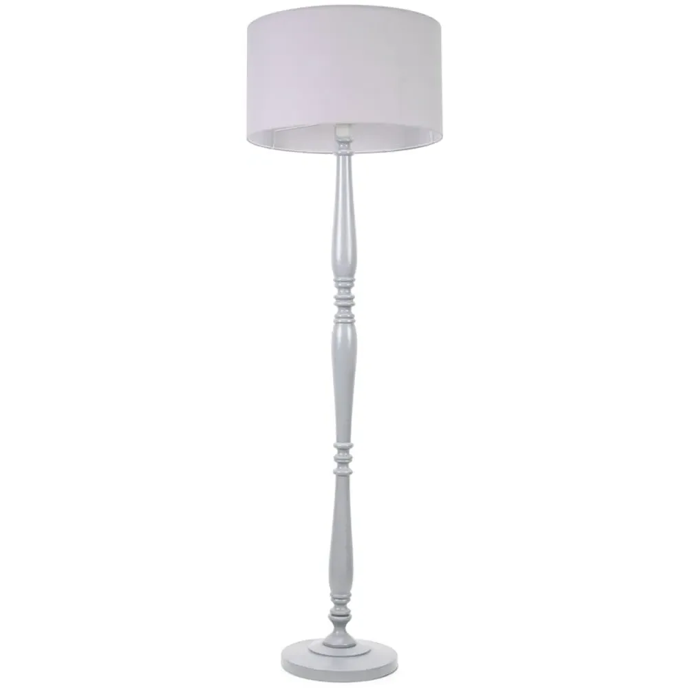 Victoria Drum Shade Floor Lamp - Grey, Wood