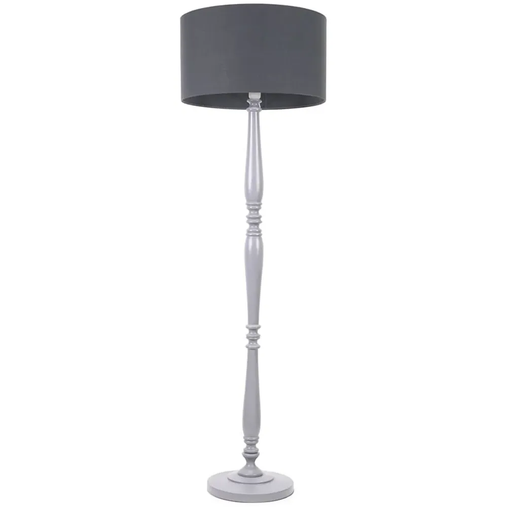 Victoria Drum Shade Floor Lamp - Grey, Wood