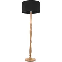 Victoria Drum Shade Floor Lamp - Light Wood, Black Fabric