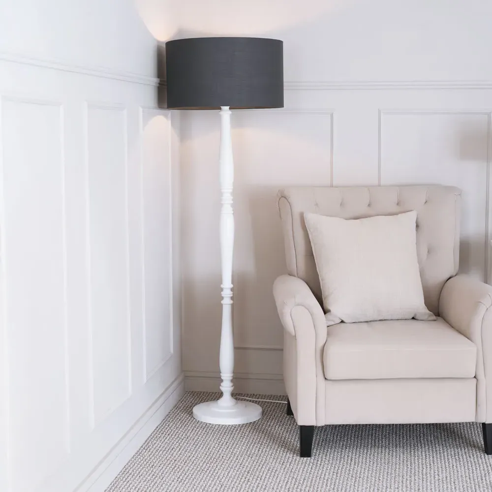 Victoria Drum Shade Floor Lamp - White, Wood