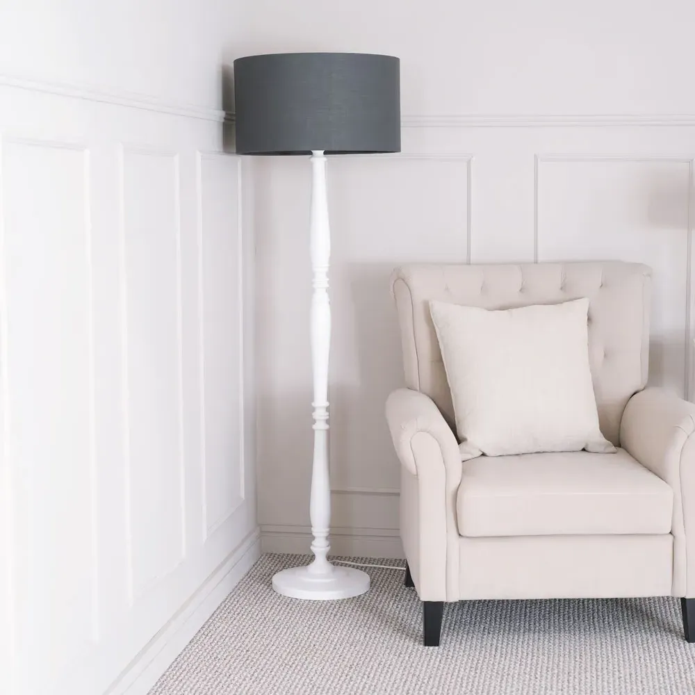 Victoria Drum Shade Floor Lamp - White, Wood