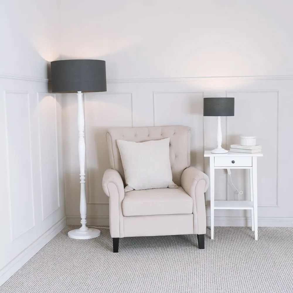 Victoria Drum Shade Floor Lamp - White, Wood