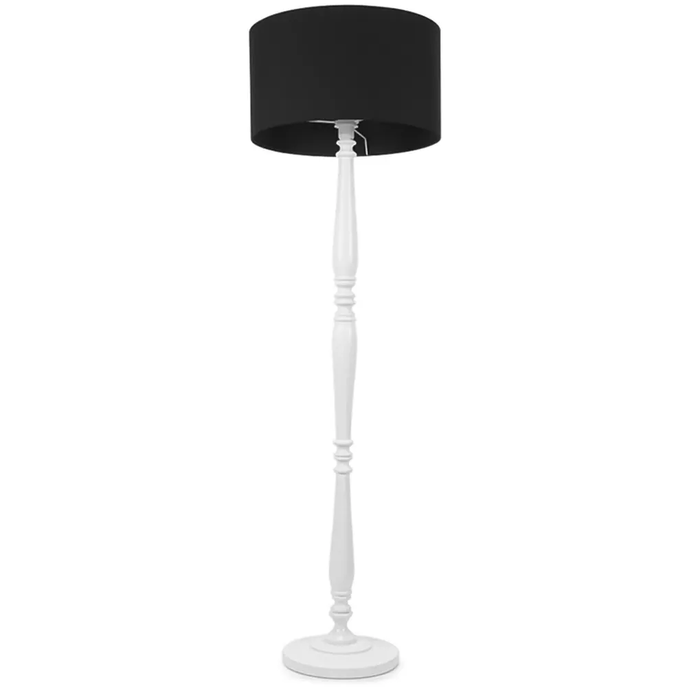 Victoria Drum Shade Floor Lamp - White Wood, Black Fabric