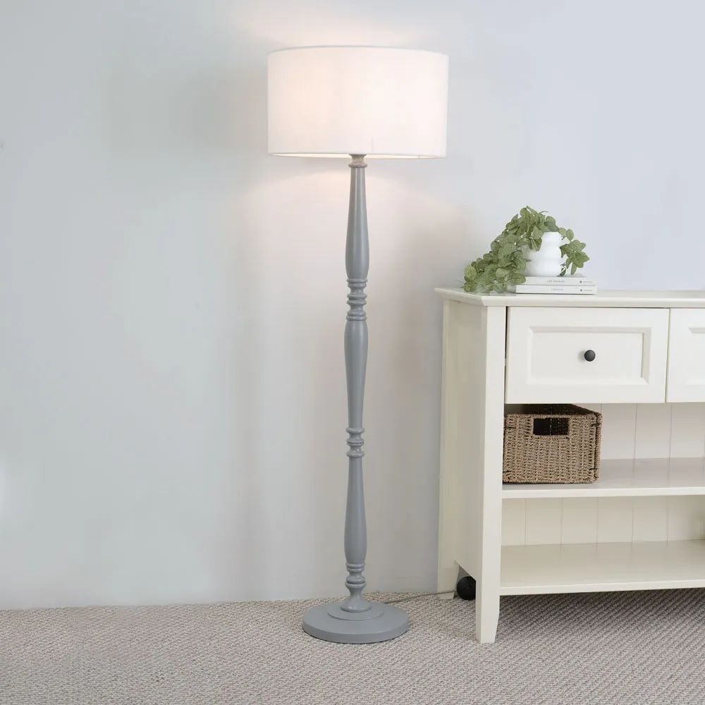 Victoria Drum Shade LED Floor Lamp - Grey, Wood
