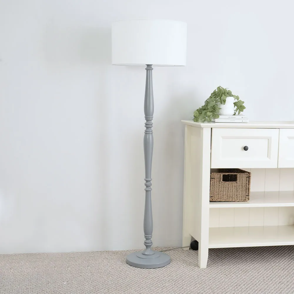 Victoria Drum Shade LED Floor Lamp - Grey, Wood