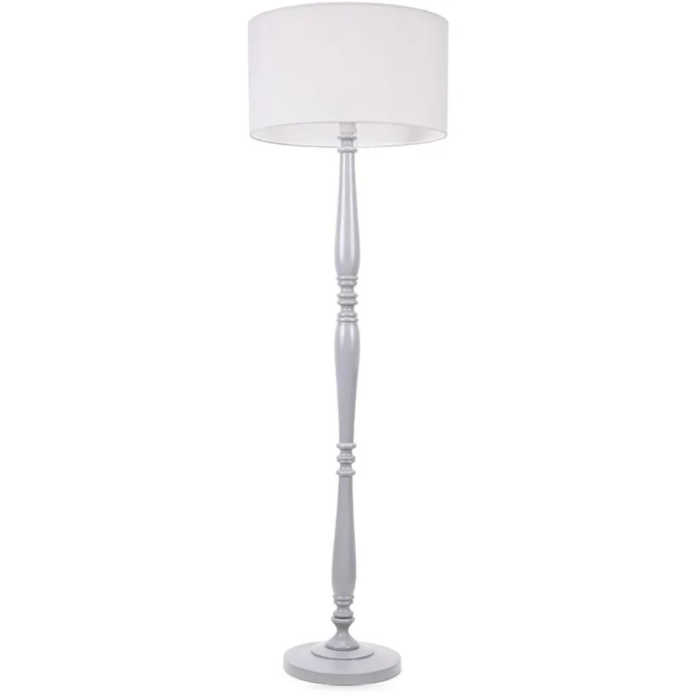 Victoria Drum Shade LED Floor Lamp - Grey, Wood