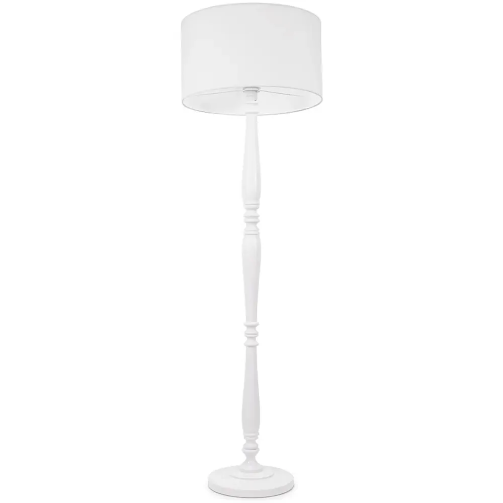Victoria Drum Shade LED Floor Lamp - White, Wood