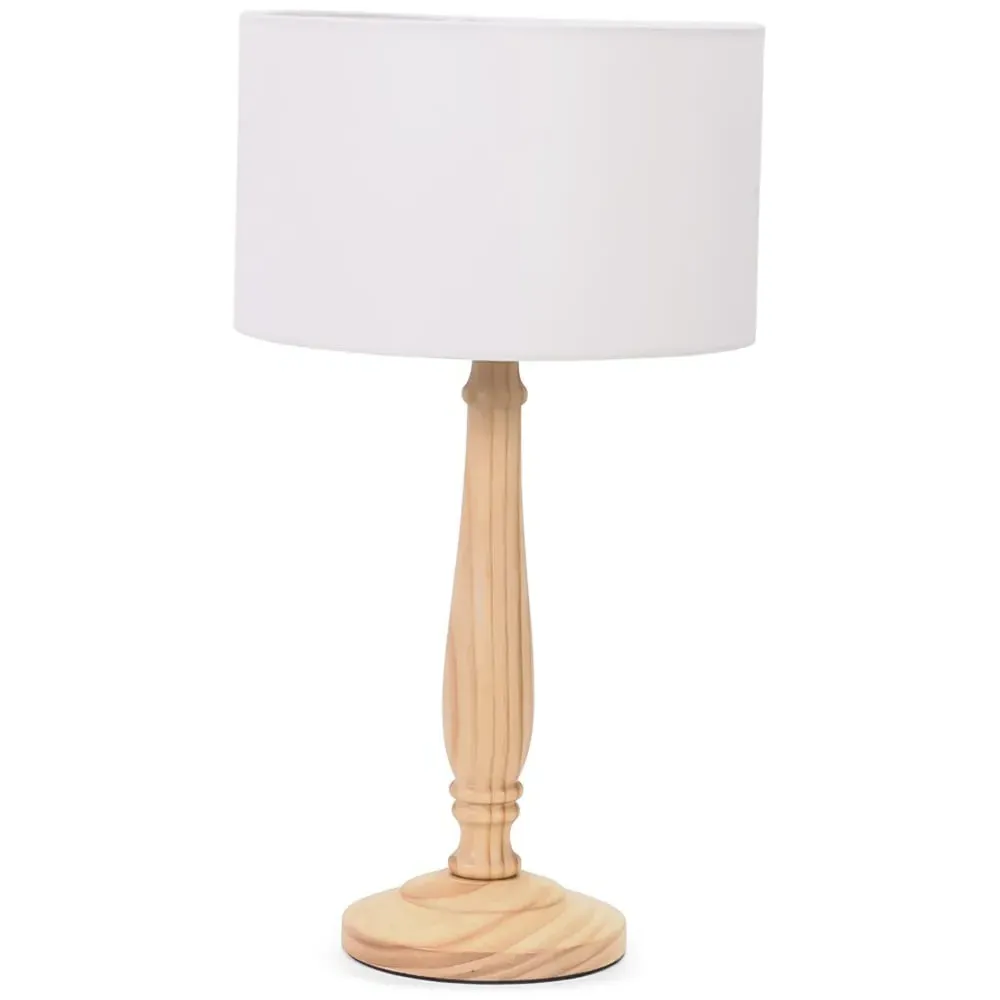 Victoria Drum Shade LED Table Lamp - Cream, Wood