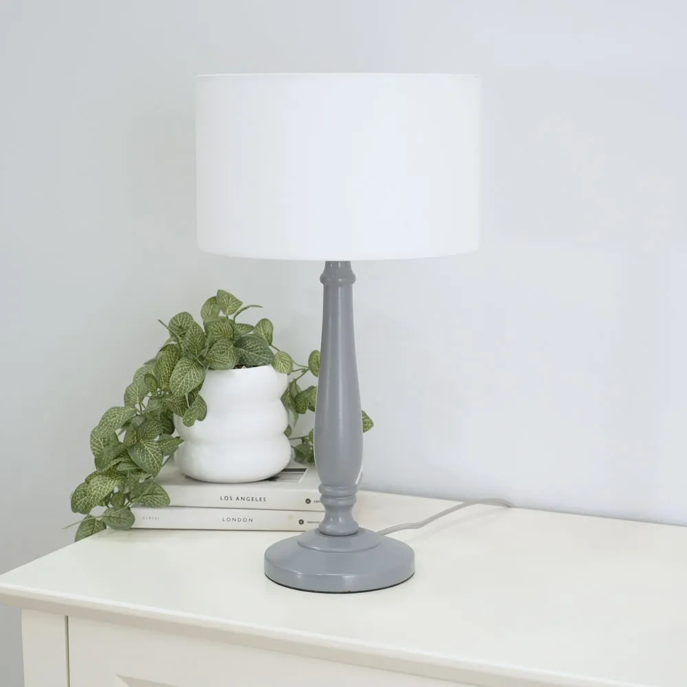 Victoria Drum Shade LED Table Lamp - Grey, Wood