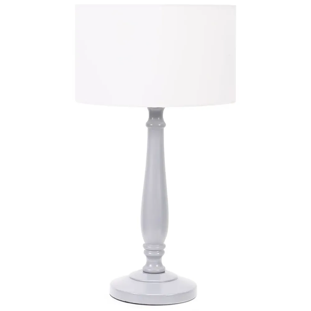 Victoria Drum Shade LED Table Lamp - Grey, Wood