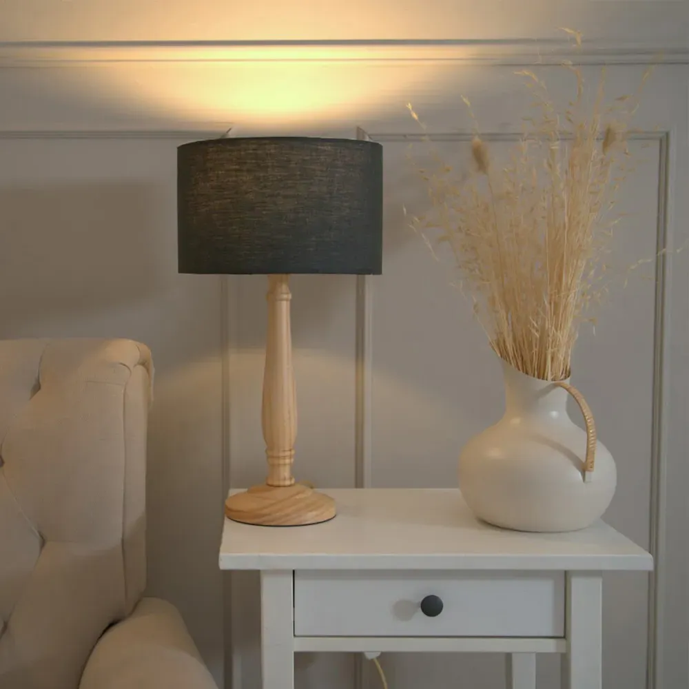 Victoria Drum Shade Table Lamp - Cream, Wood