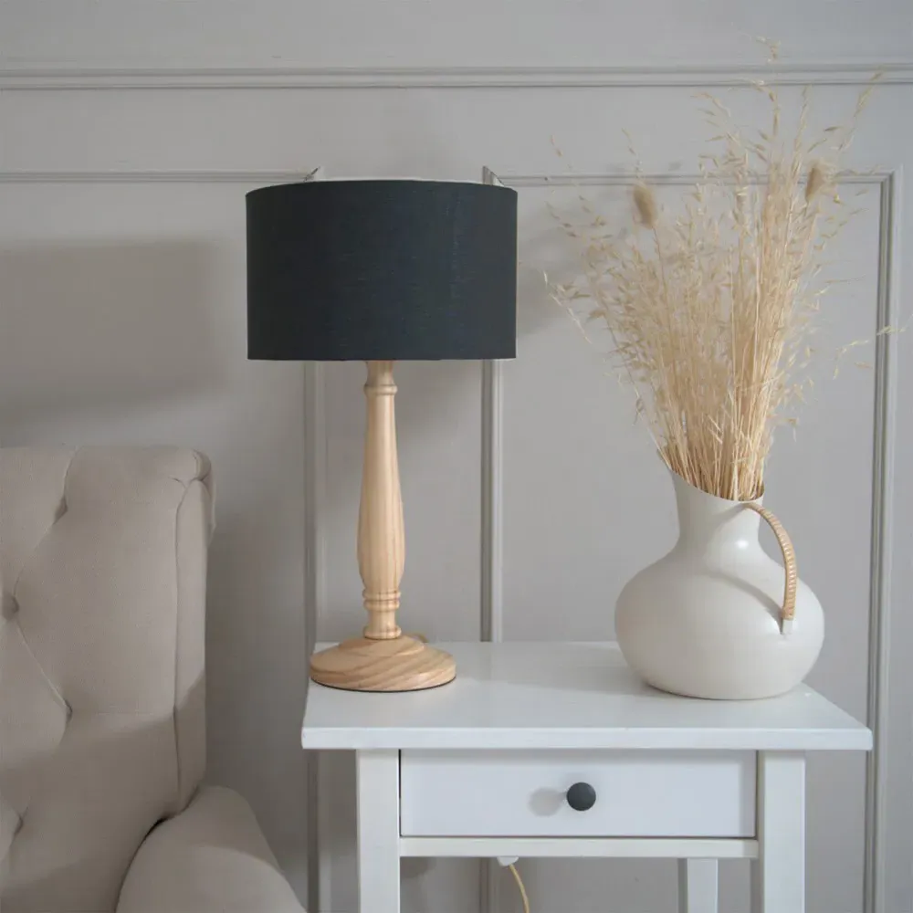 Victoria Drum Shade Table Lamp - Cream, Wood