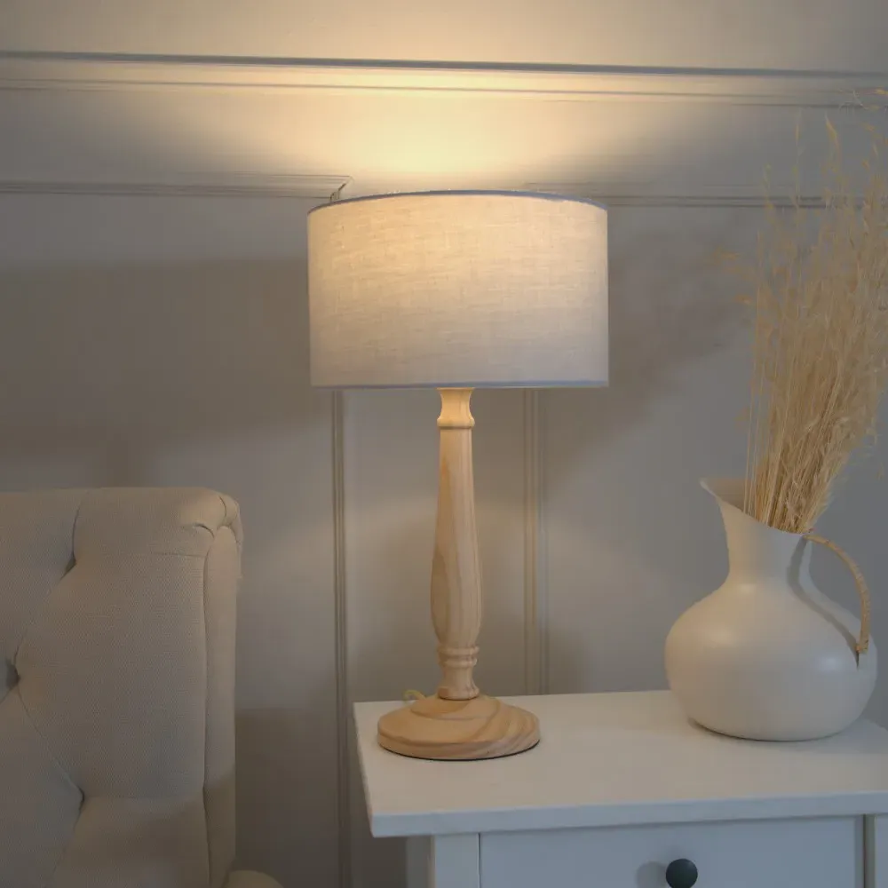 Victoria Drum Shade Table Lamp - Cream, Wood