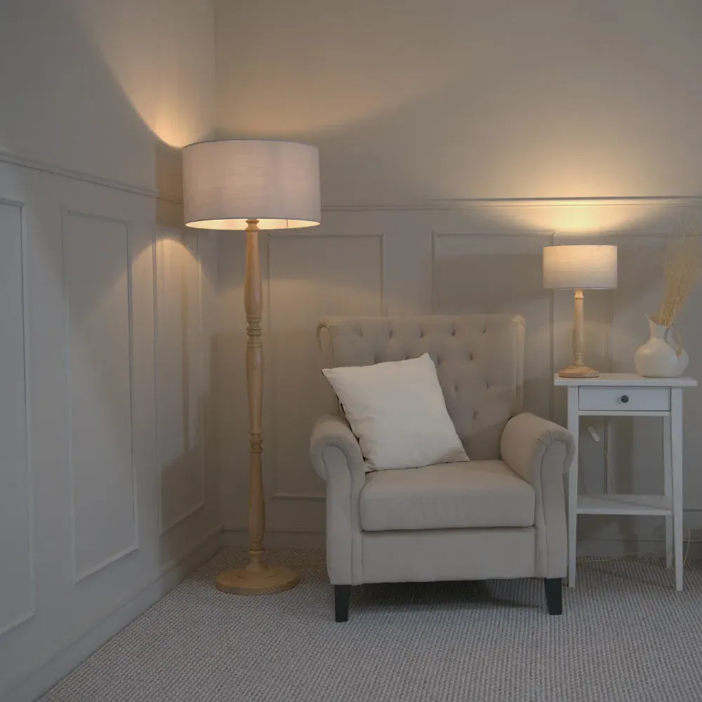 Victoria Drum Shade Table Lamp - Cream, Wood