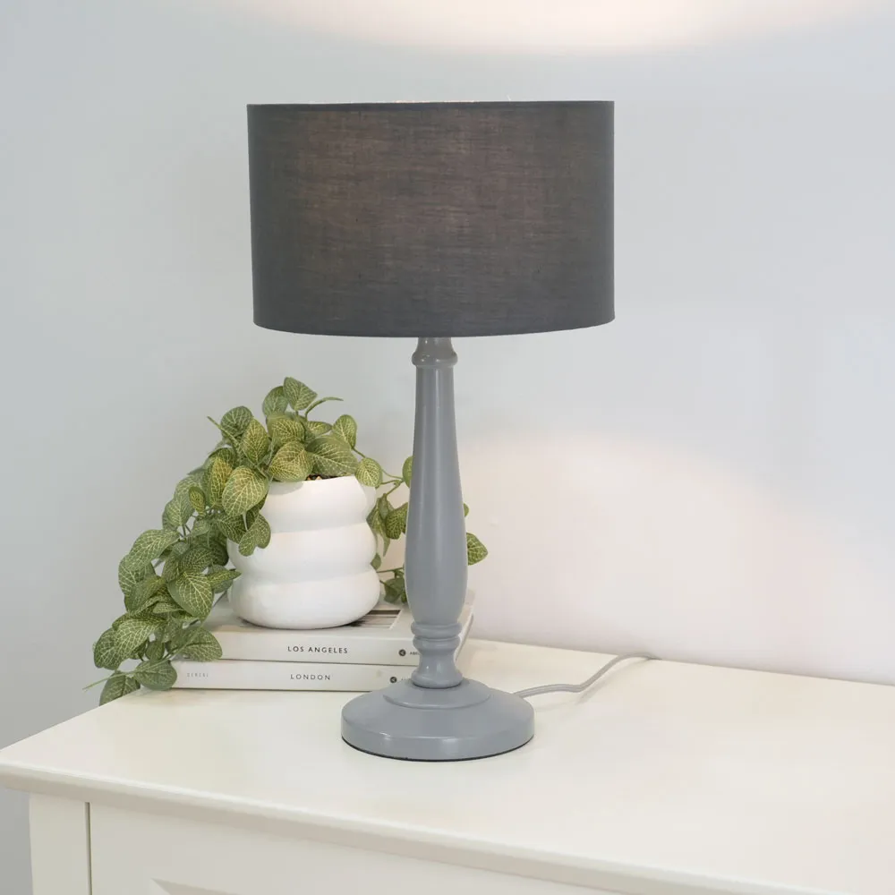 Victoria Drum Shade Table Lamp - Grey, Wood