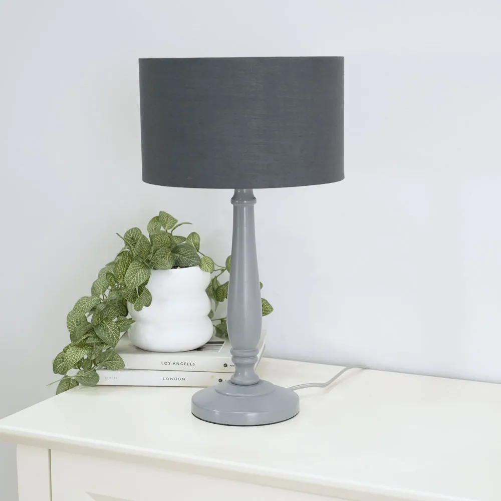 Victoria Drum Shade Table Lamp - Grey, Wood