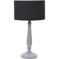 Victoria Drum Shade Table Lamp - Grey Wood, Black Fabric