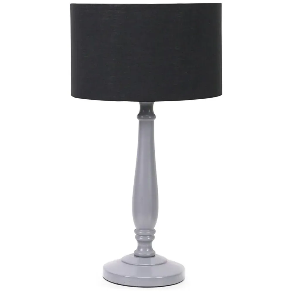 Victoria Drum Shade Table Lamp - Grey Wood, Black Fabric image